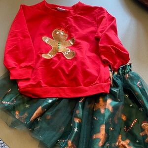 Festive Red Gingerbread Sweater with Green Tulle Skirt
